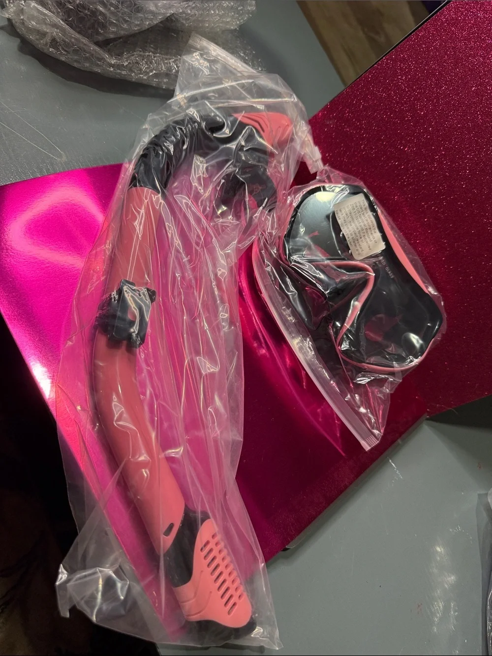 Swimming Protective Goggles with Pink Trim snorkel included